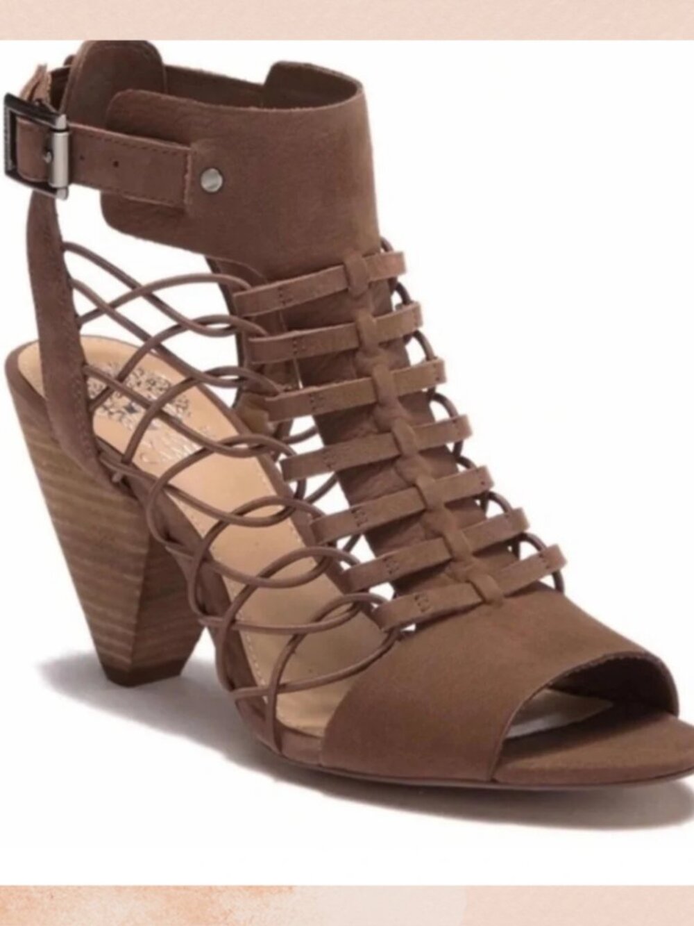 Vince Camuto Brown Strappy Cage Cone Heel Sandal